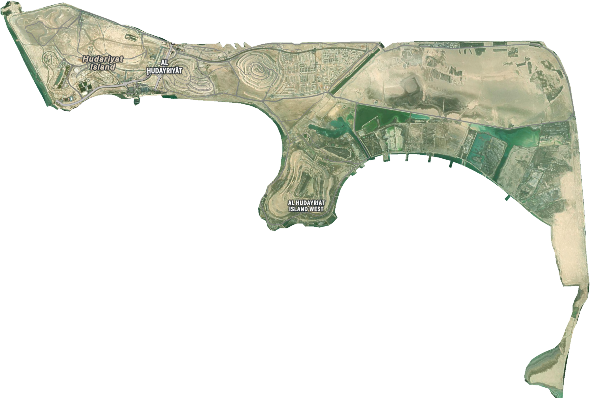 Hudayriyat Island masterplan showing residential communities, sports destinations and the surrounding coastline
