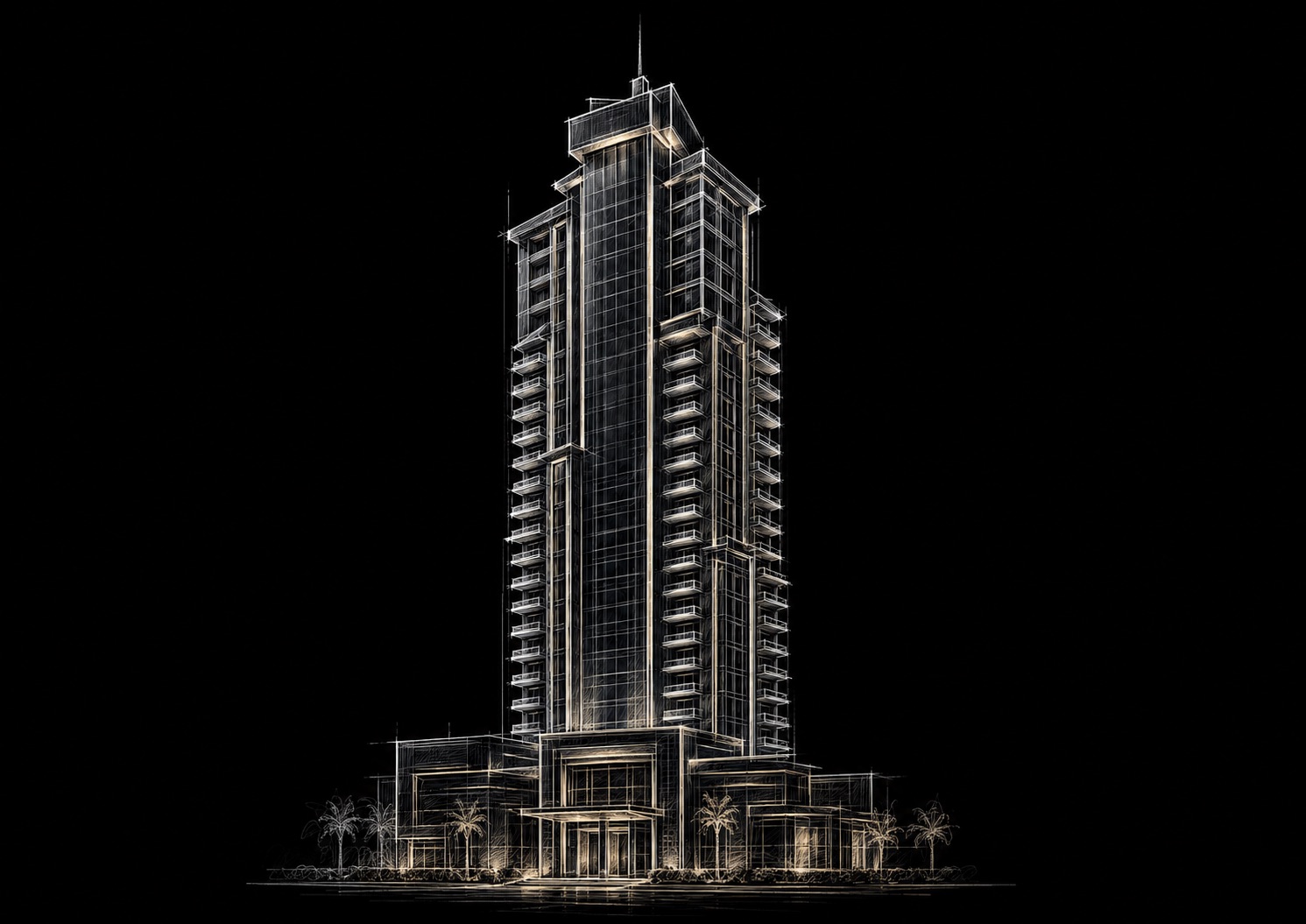 Architectural concept illustrating how real estate value is built from vision to completed asset